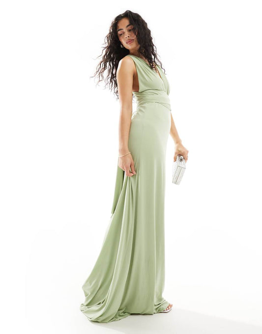 TFNC Bridesmaids multiway maxi dress in sage