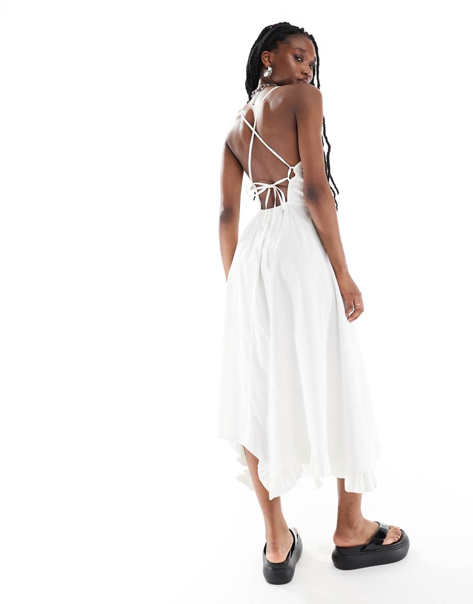 Reclaimed Vintage midi cami dress with ruched detail in off-white twill