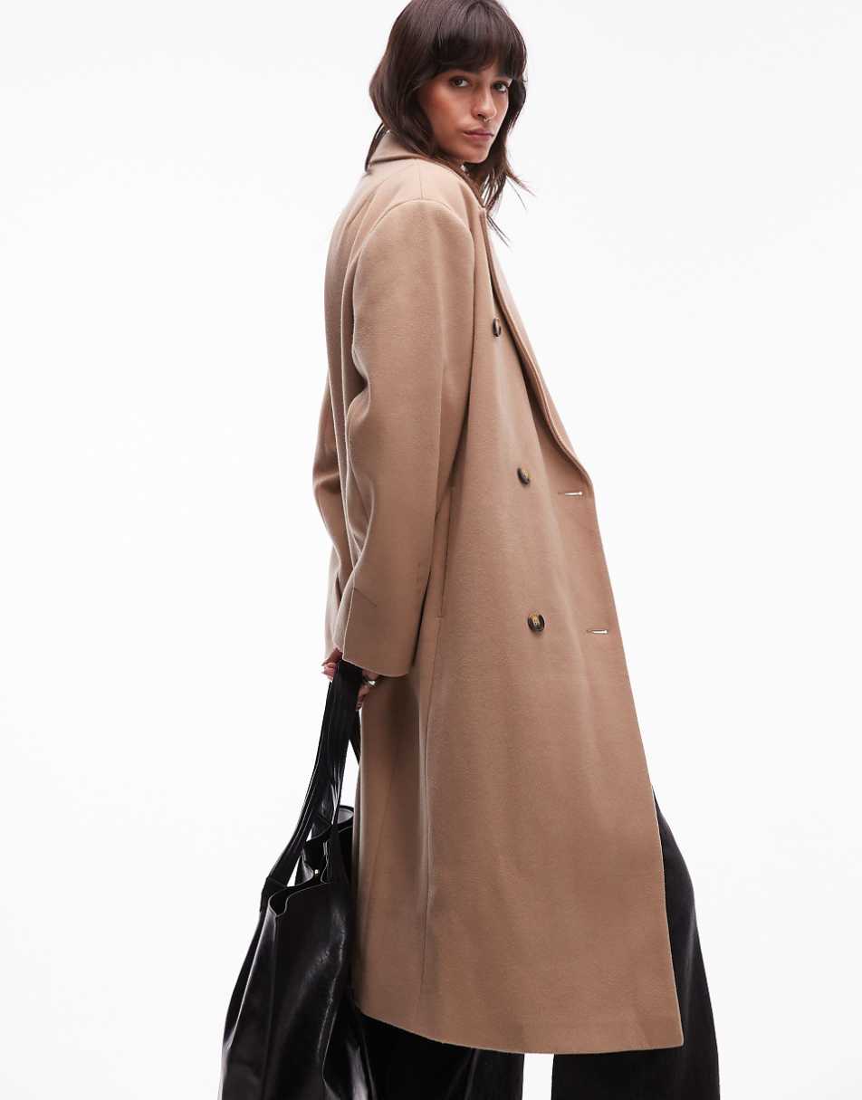 Topshop double breasted coat in camel