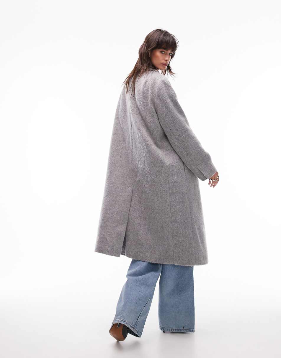 Topshop double breasted brushed coat in gray