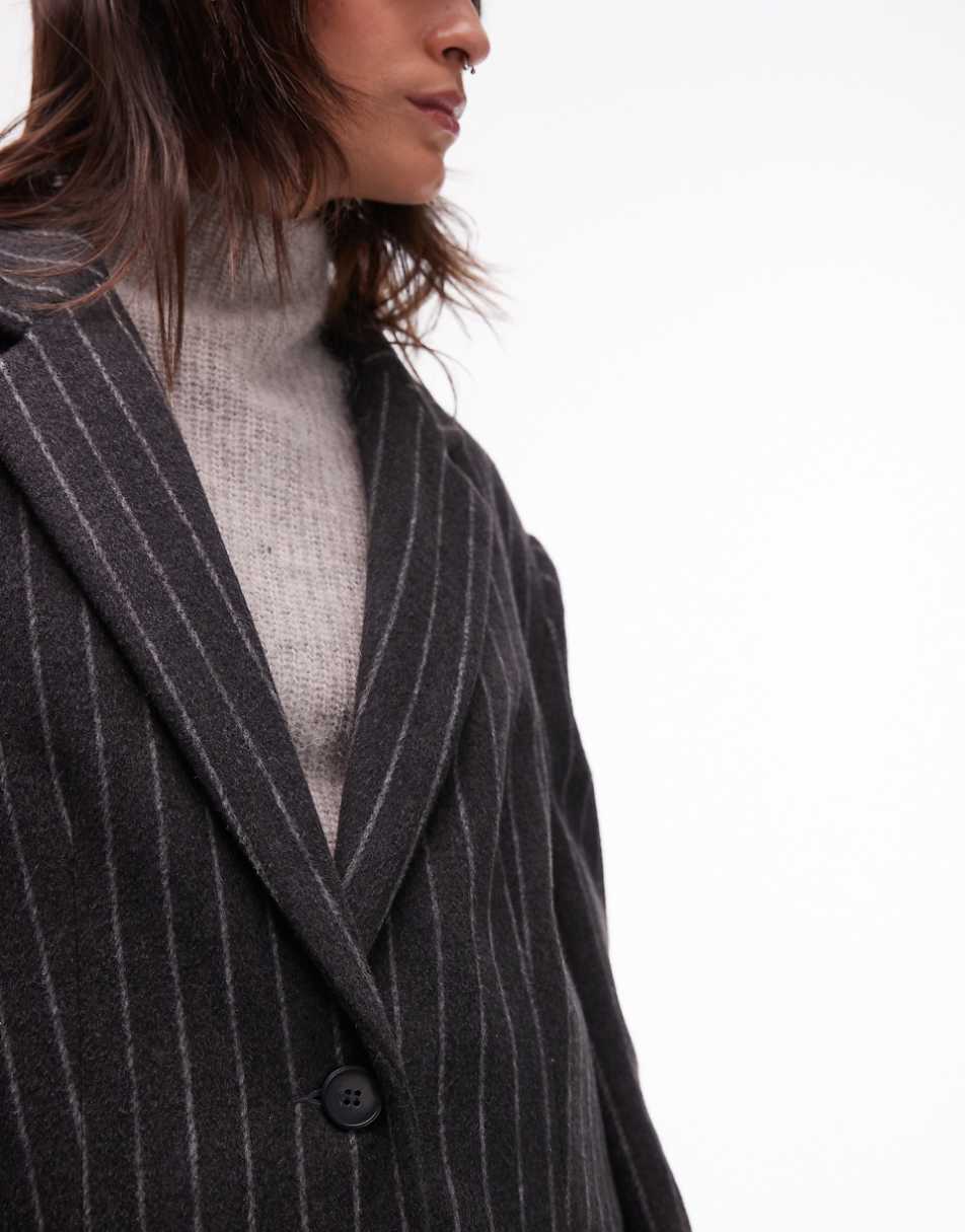 Topshop brushed wool pinstripe blazer in charcoal