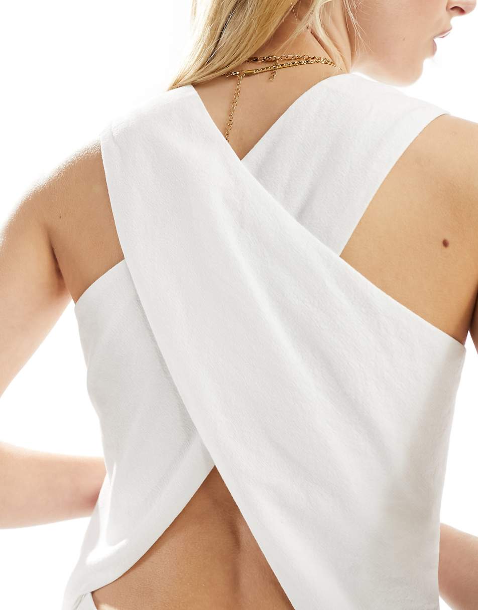 4th & Reckless Tall exclusive tailored linen look cross back vest in white - part of a set