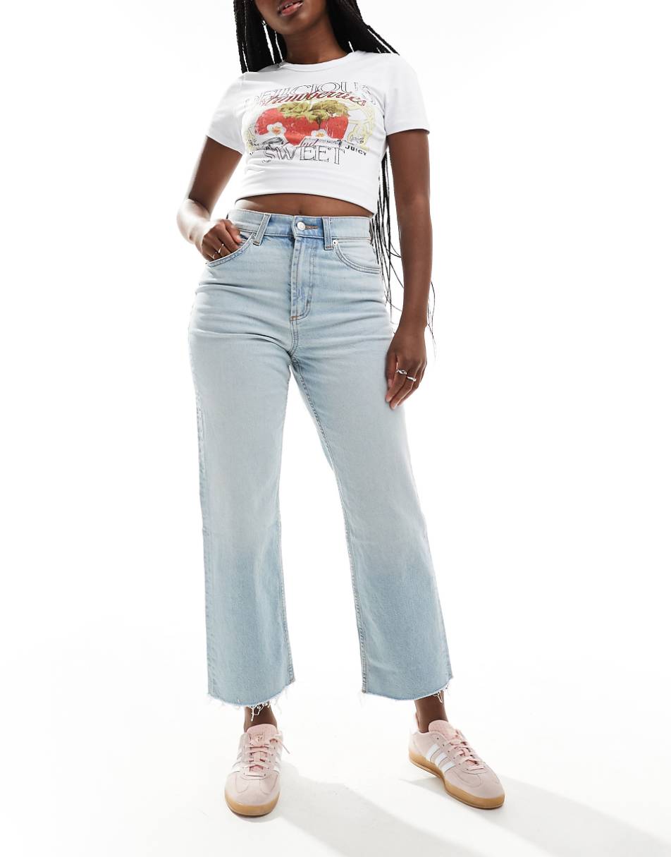 ASOS DESIGN cropped easy straight jeans in tinted bleach wash