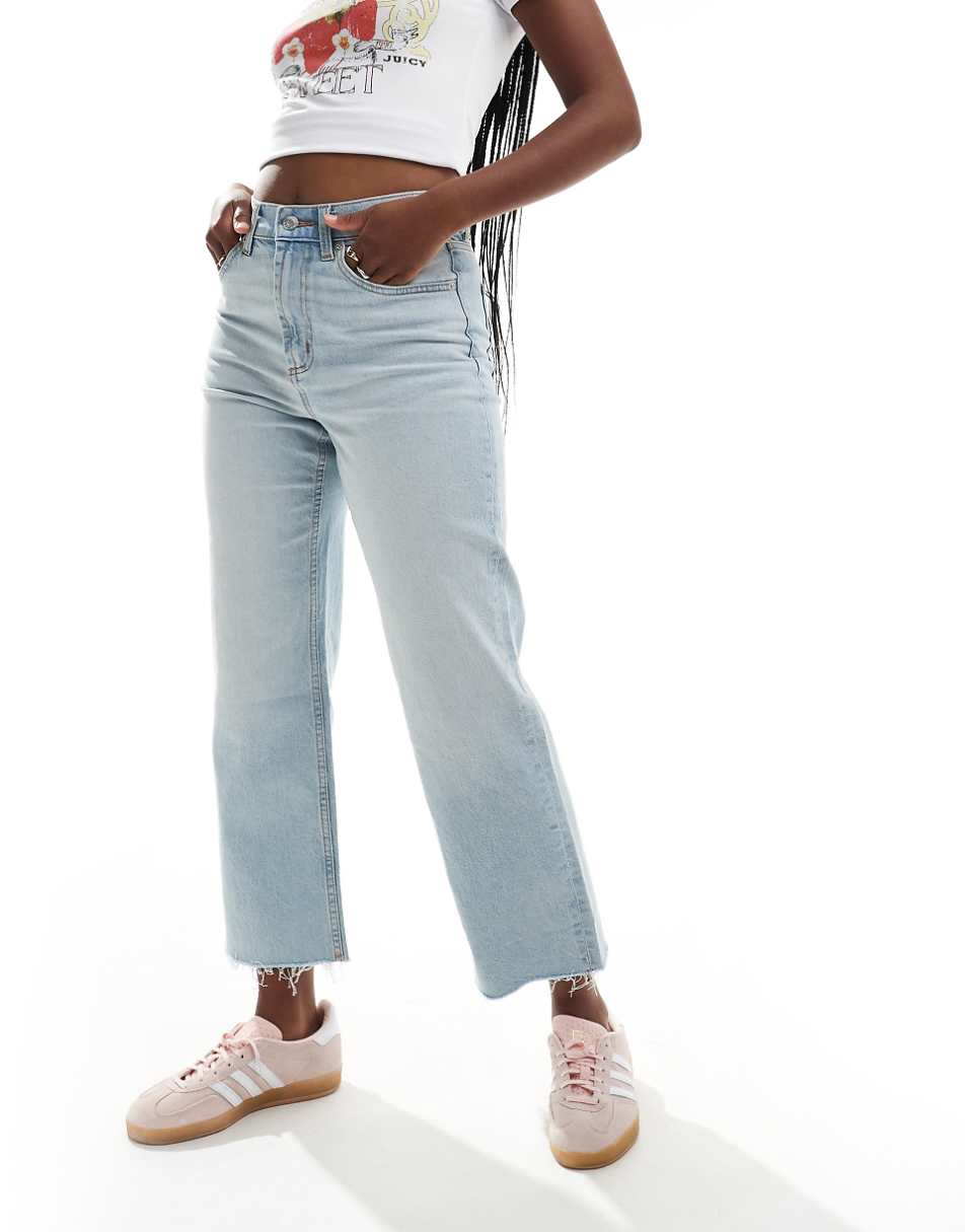 ASOS DESIGN cropped easy straight jeans in tinted bleach wash