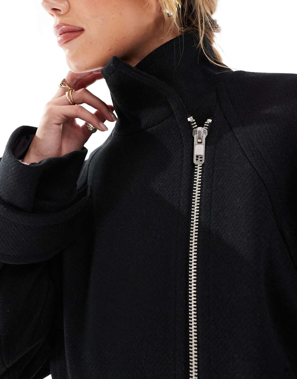 ASOS DESIGN funnel neck formal biker jacket in black