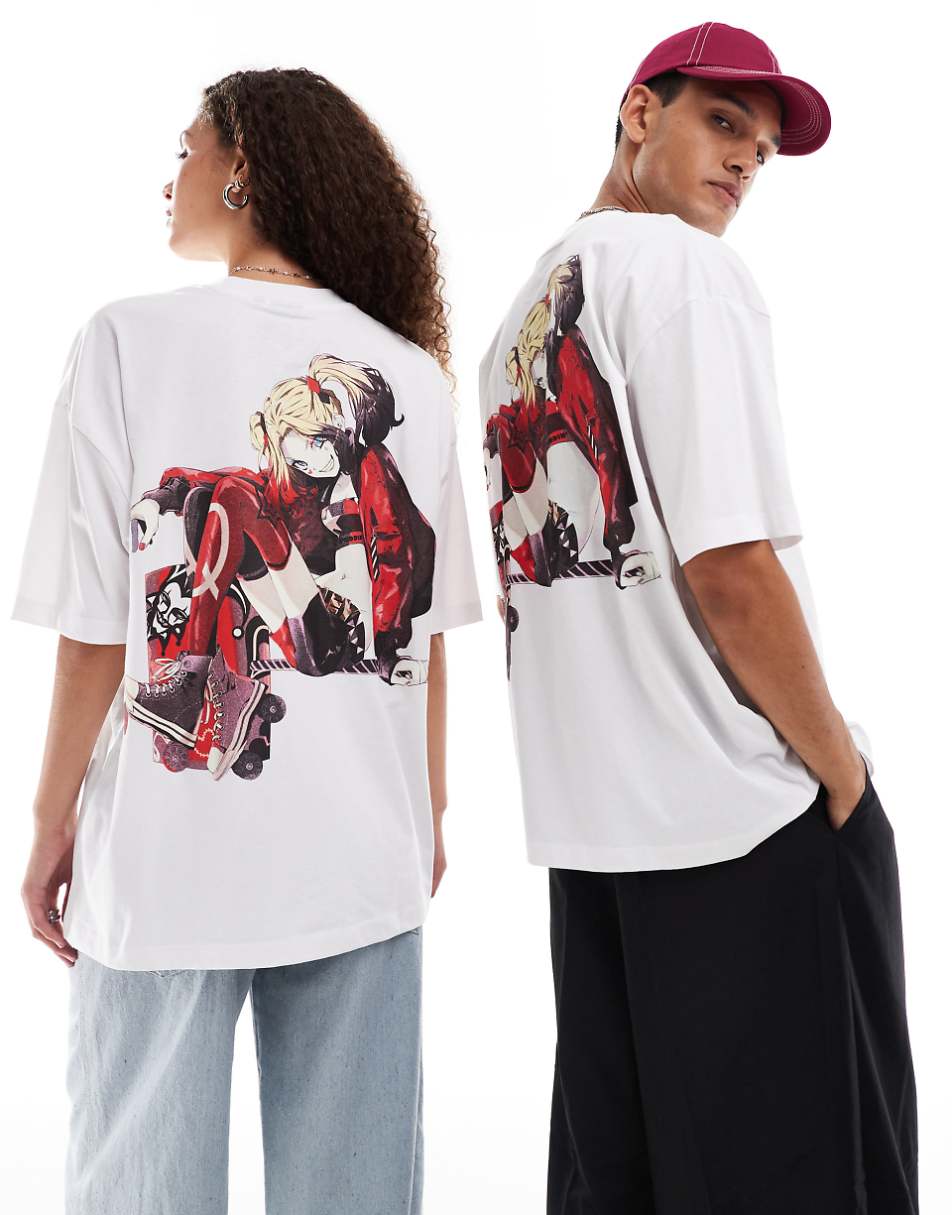 ASOS DESIGN unisex oversized t-shirt with Harley Quinn graphic prints in white