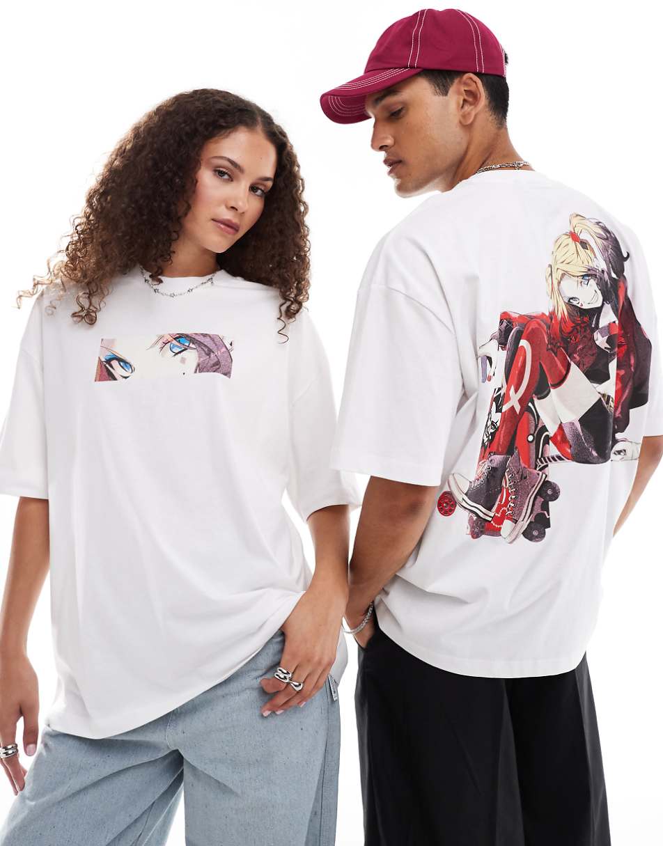 ASOS DESIGN unisex oversized t-shirt with Harley Quinn graphic prints in white