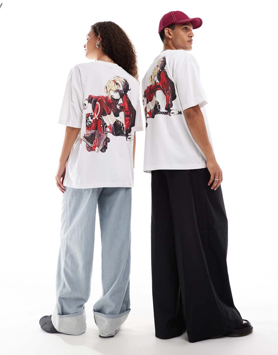 ASOS DESIGN unisex oversized t-shirt with Harley Quinn graphic prints in white