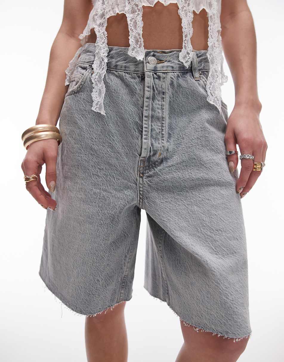 Topshop denim loose fit jorts in gravel wash