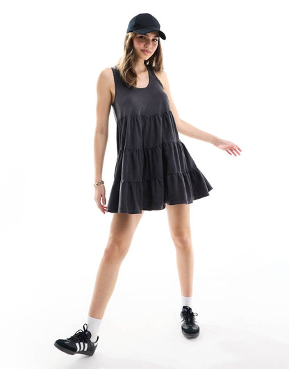 Miss Selfridge sleeveless acid wash smock mini dress in black