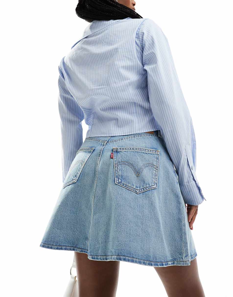 Levi's mini flounce denim skirt in mid blue