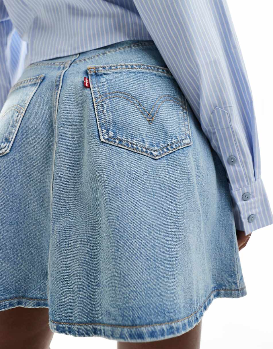 Levi's mini flounce denim skirt in mid blue