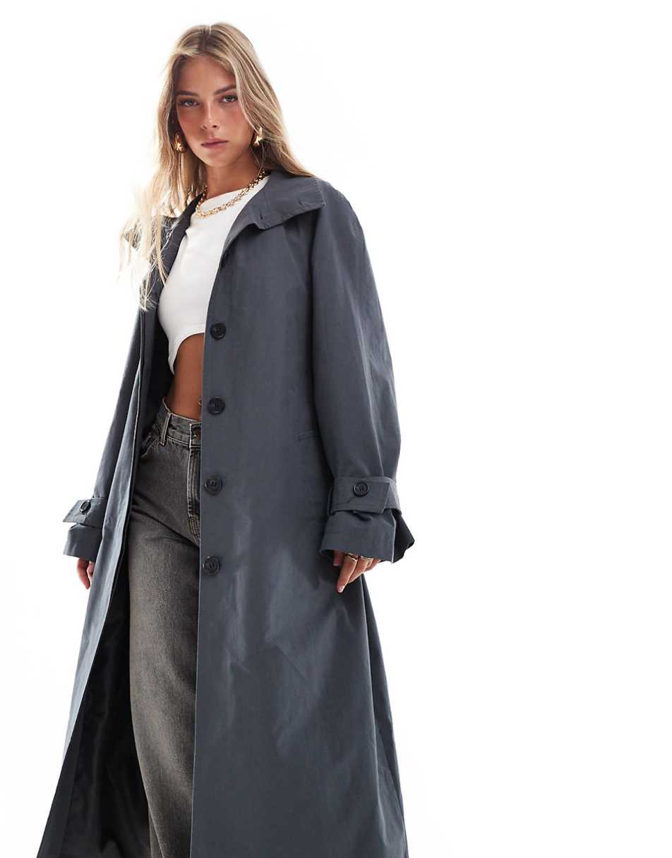 ASOS DESIGN funnel neck oversized longline trench coat in navy