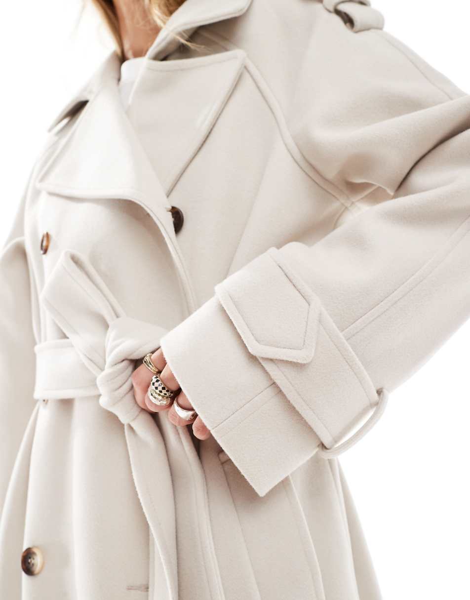 ASOS DESIGN formal faux wool trench coat in cream