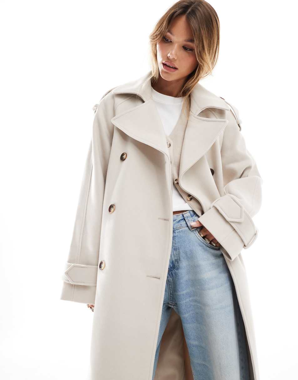 ASOS DESIGN formal faux wool trench coat in cream