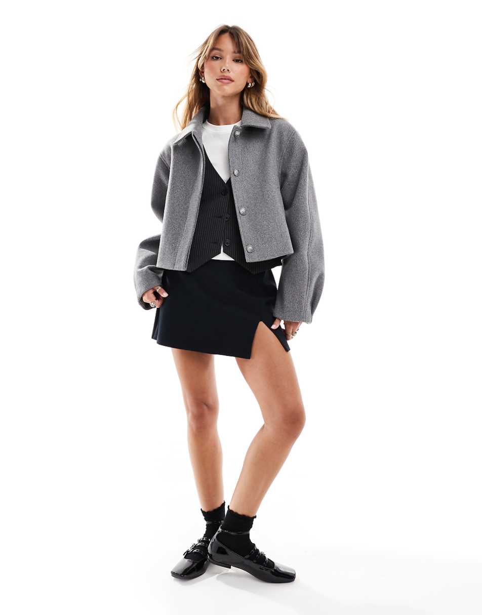 ASOS DESIGN top collar jacket in gray melange