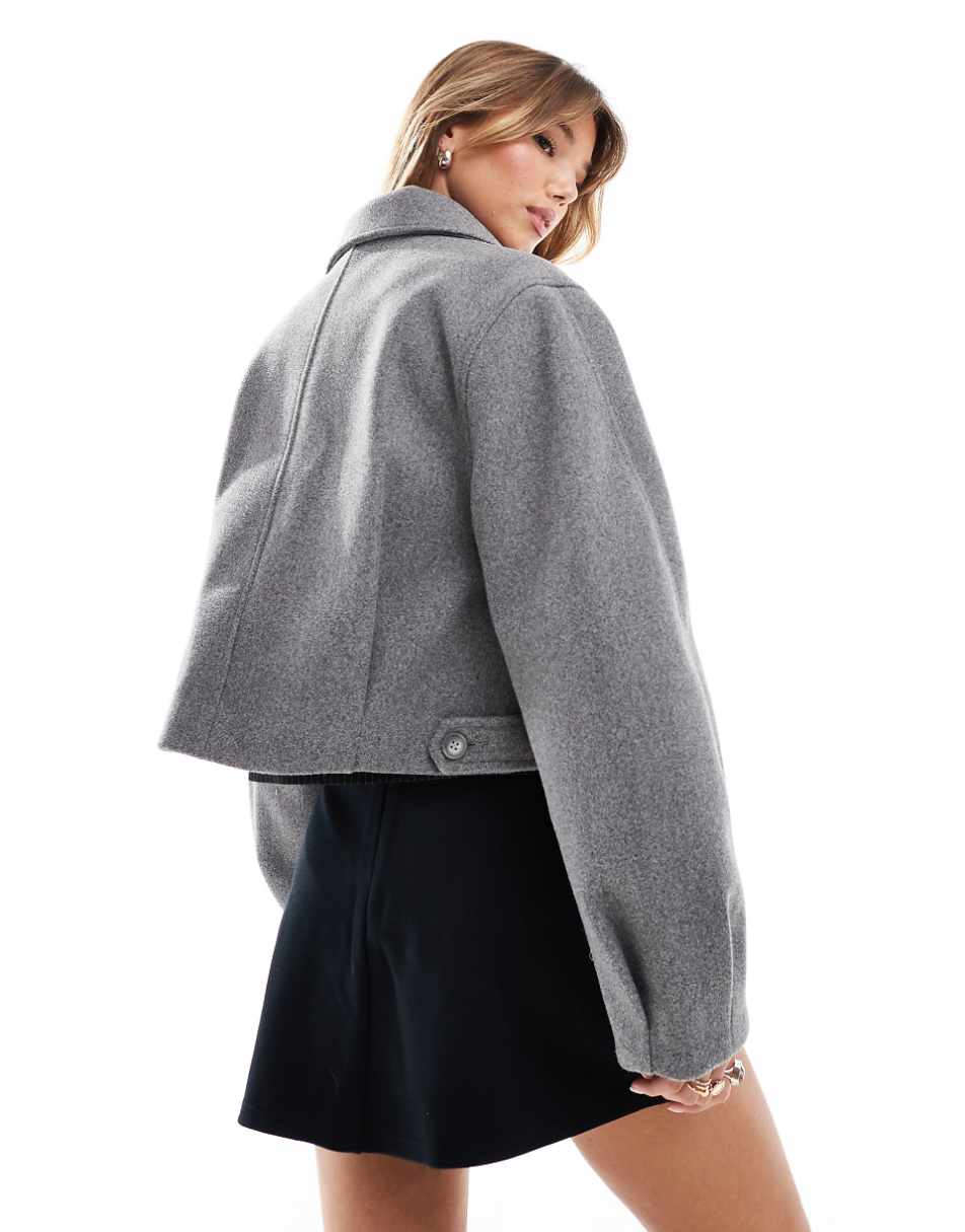 ASOS DESIGN top collar jacket in gray melange