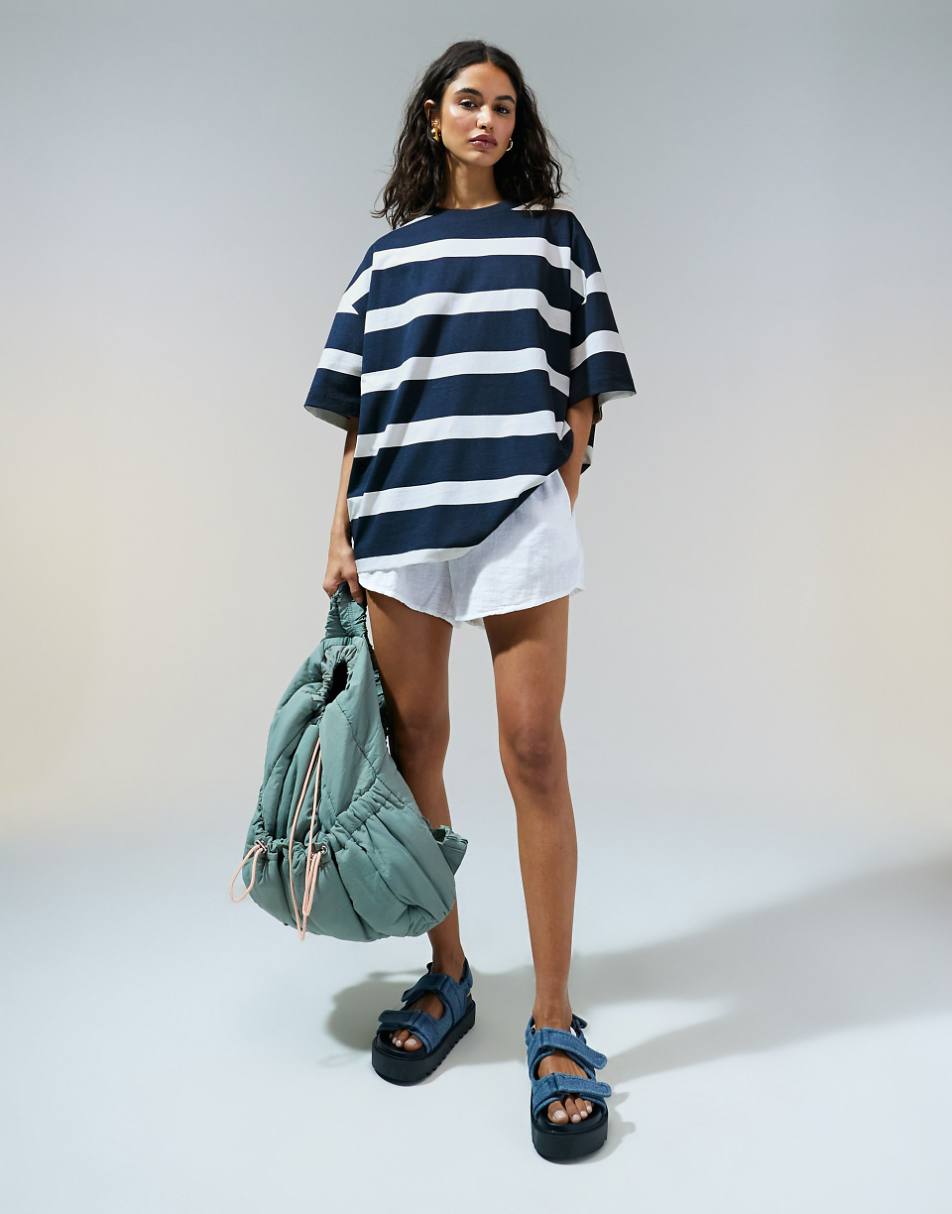 ASOS DESIGN slubby oversized navy stripe tee