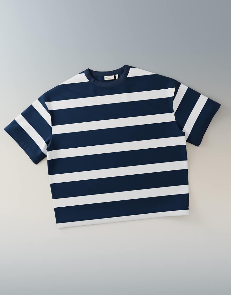 ASOS DESIGN slubby oversized navy stripe tee