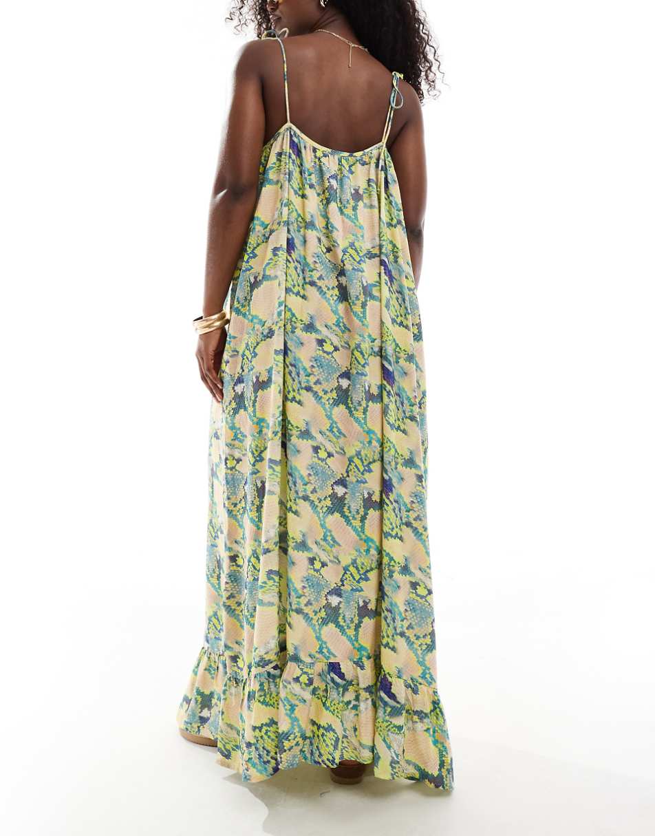 ASOS DESIGN dropped hem maxi beach dress in snake print