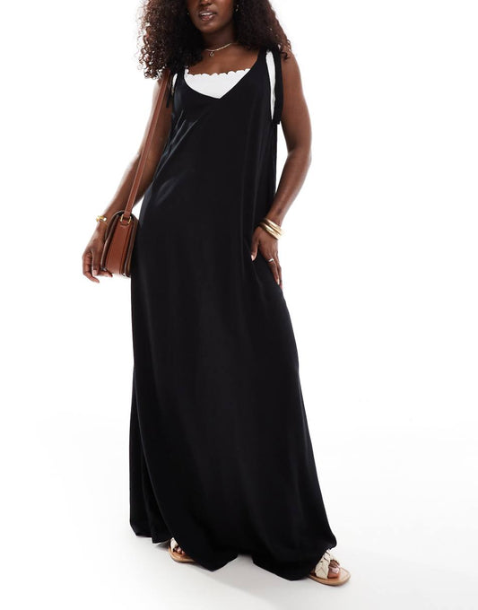 ASOS DESIGN maxi beach dress with D-ring strap detail in black