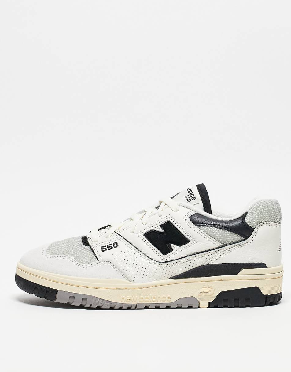 New Balance 550 sneakers in white with black and gray detail