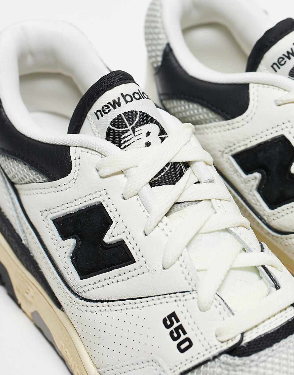 New Balance 550 sneakers in white with black and gray detail