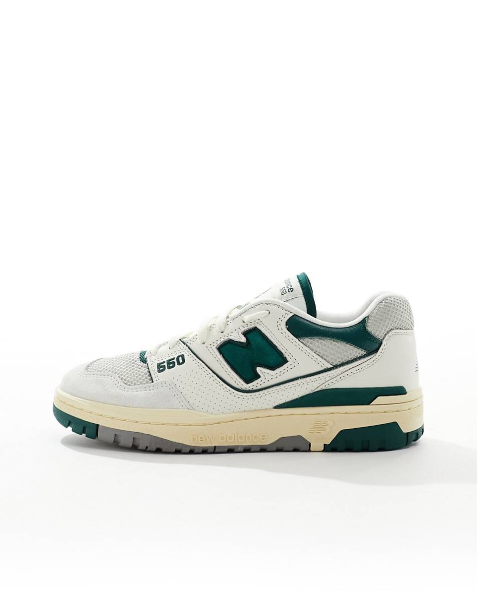 New Balance 550 sneakers in white with green and gray details