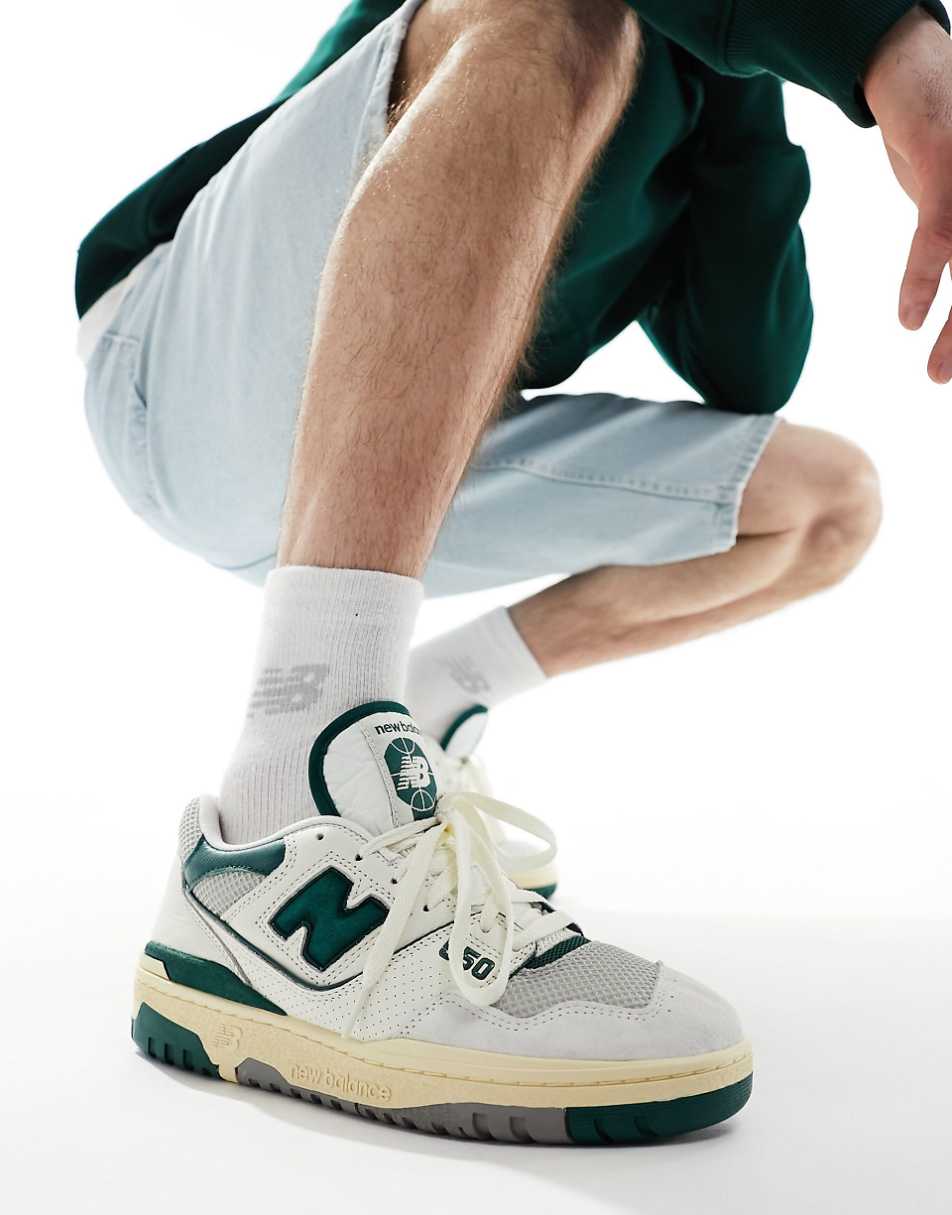 New Balance 550 sneakers in white with green and gray details