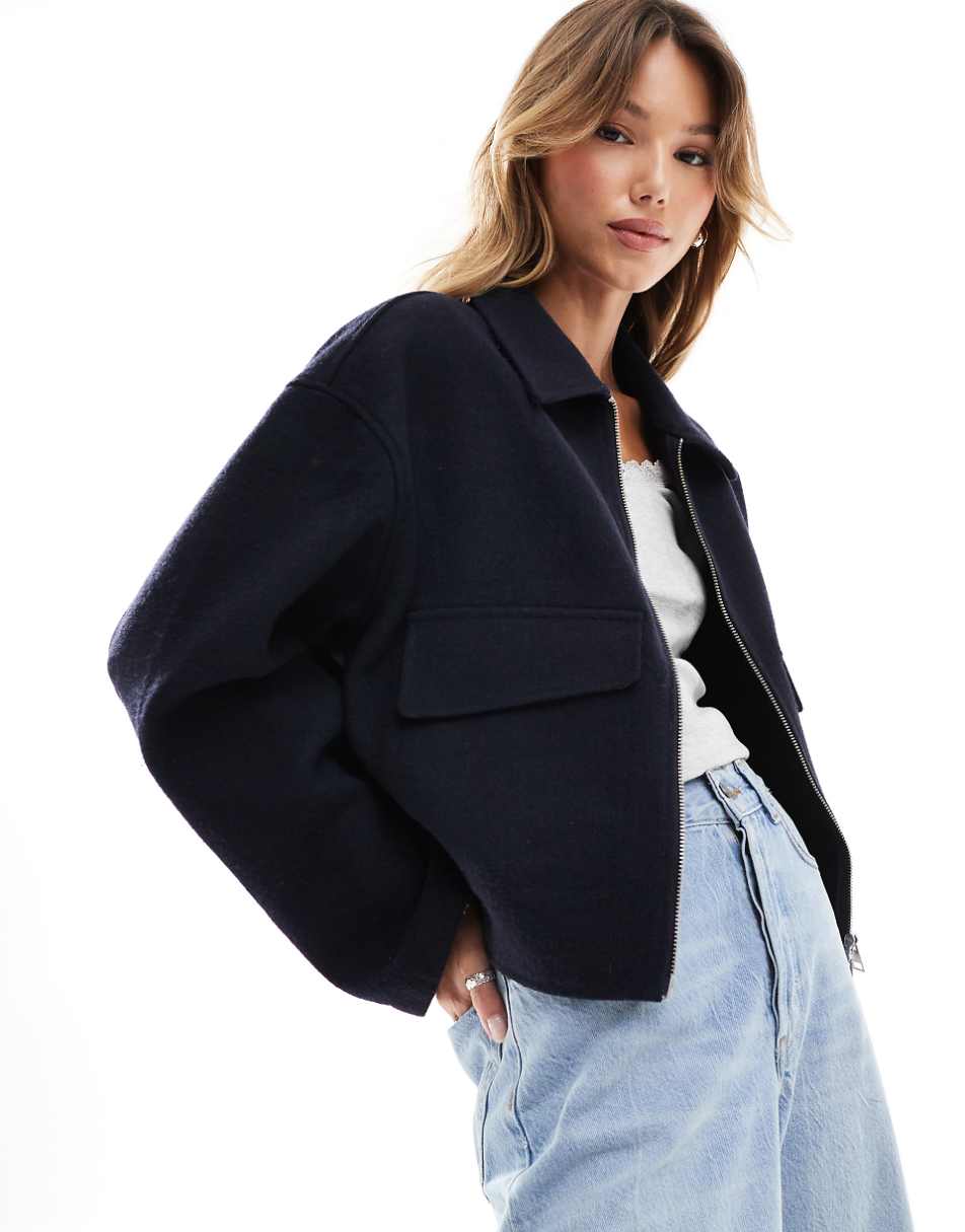 ASOS DESIGN clean formal bomber jacket in navy