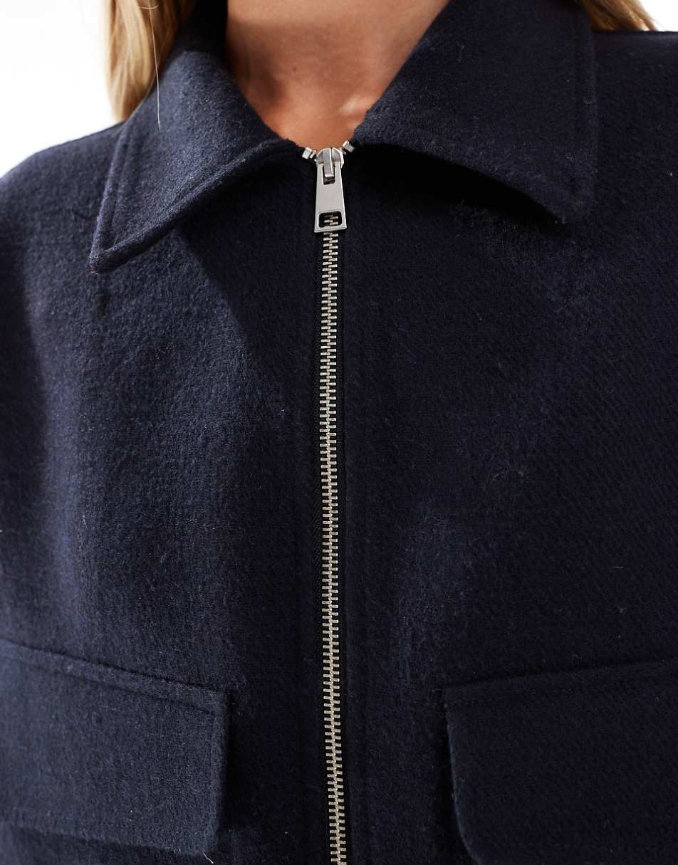 ASOS DESIGN clean formal bomber jacket in navy