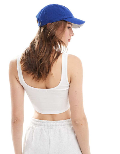 Miss Selfridge ribbed New York graphic print bralet in white