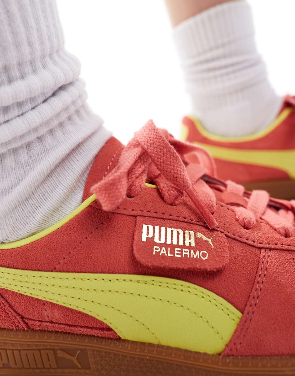 PUMA Palermo sneakers with rubber sole in coral and yellow