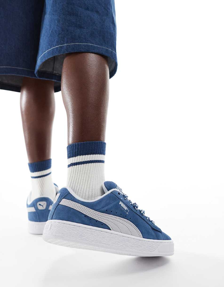 PUMA Suede XL sneakers with lace interest in blue and white