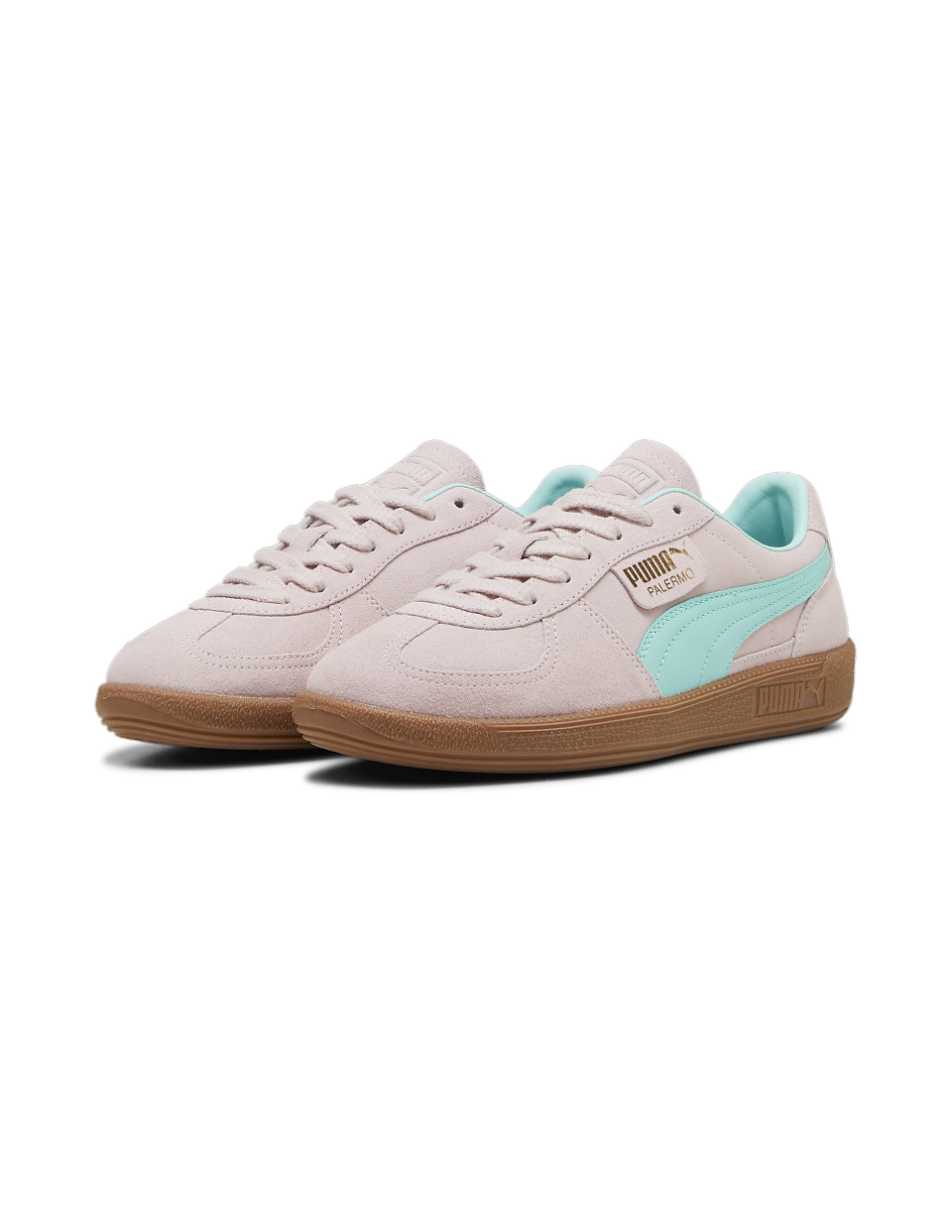 Puma Palermo sneakers with gum sole in pink and blue