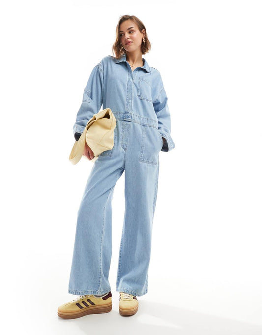 ASOS DESIGN mechanic boilersuit in bleach wash