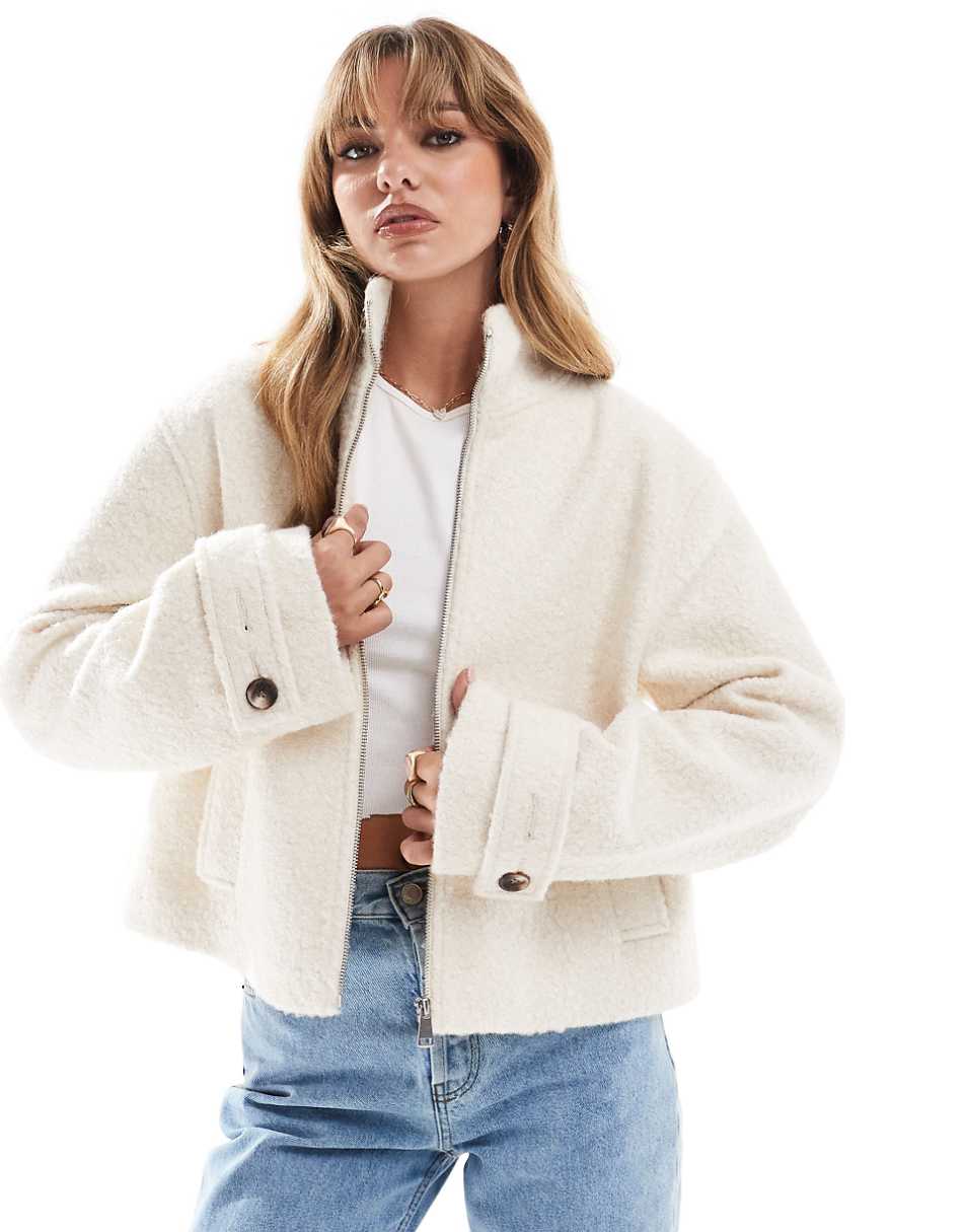 ASOS DESIGN funnel jacket in cream boucle