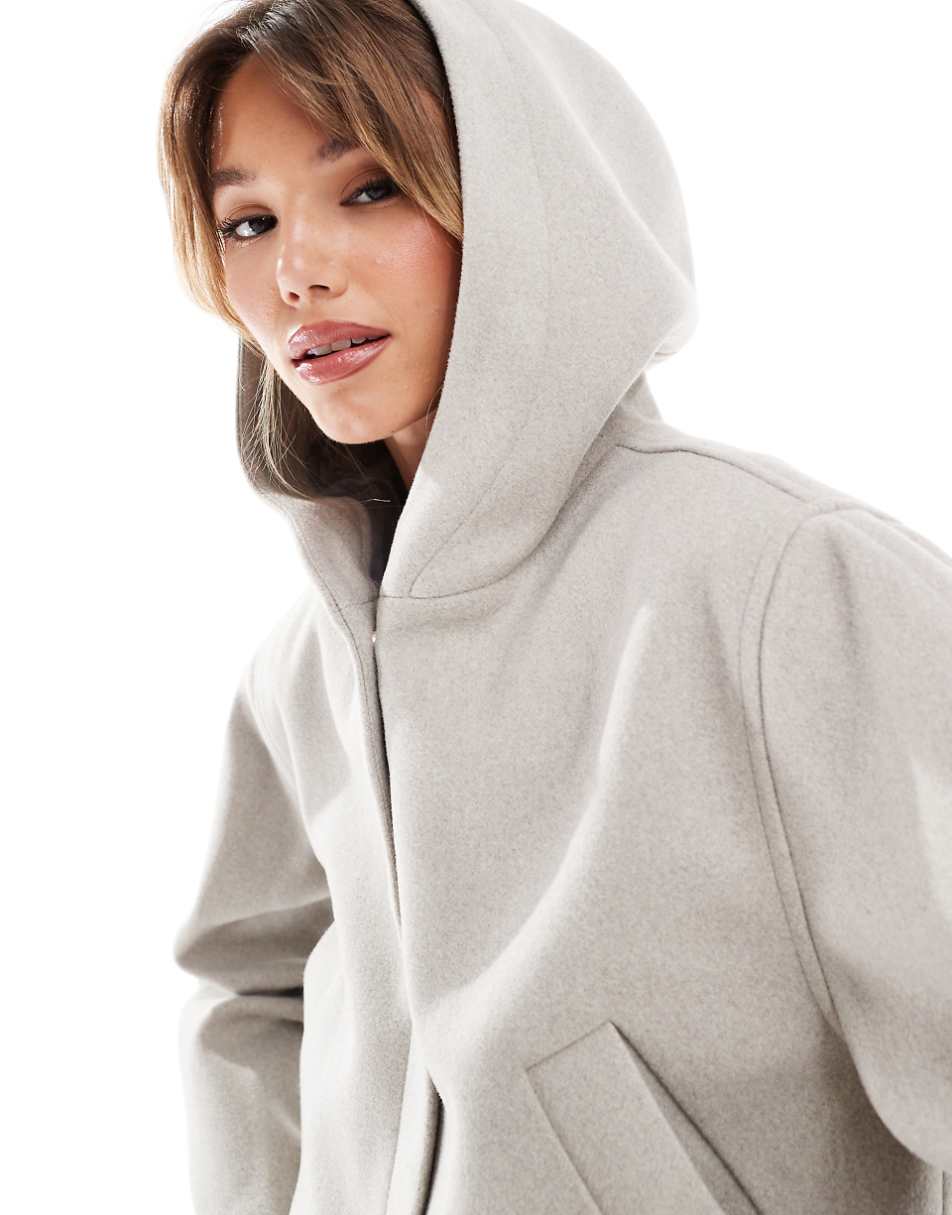 ASOS DESIGN formal cropped jacket with hood in oatmeal