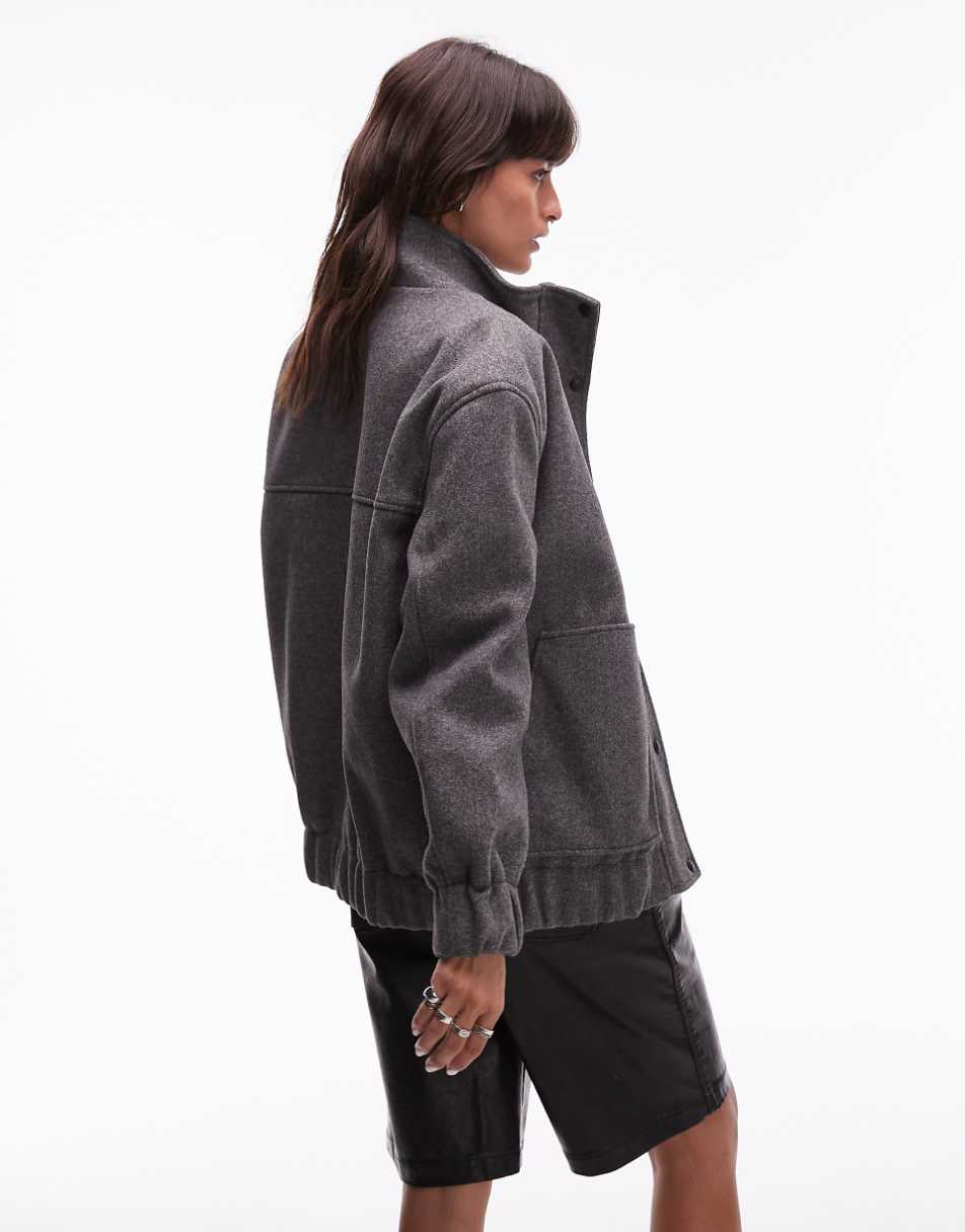 Topshop wool look bomber jacket in charcoal