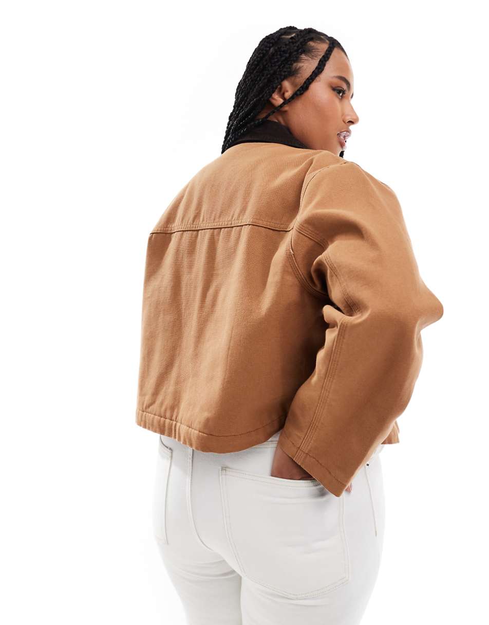 ASOS DESIGN Curve cropped pocket canvas jacket in toffee