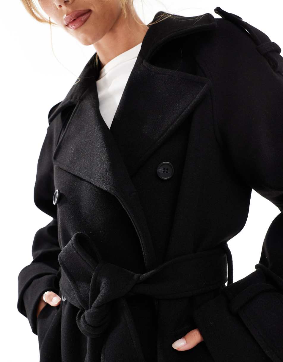 ASOS DESIGN formal faux wool trench coat in black