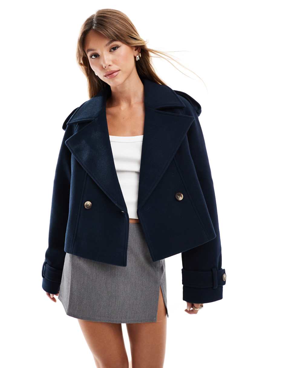 ASOS DESIGN cropped formal trench coat in navy