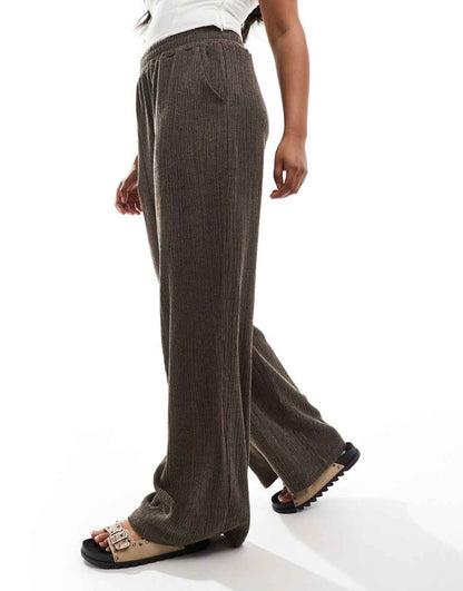 ASOS DESIGN textured wide leg pants in chocolate