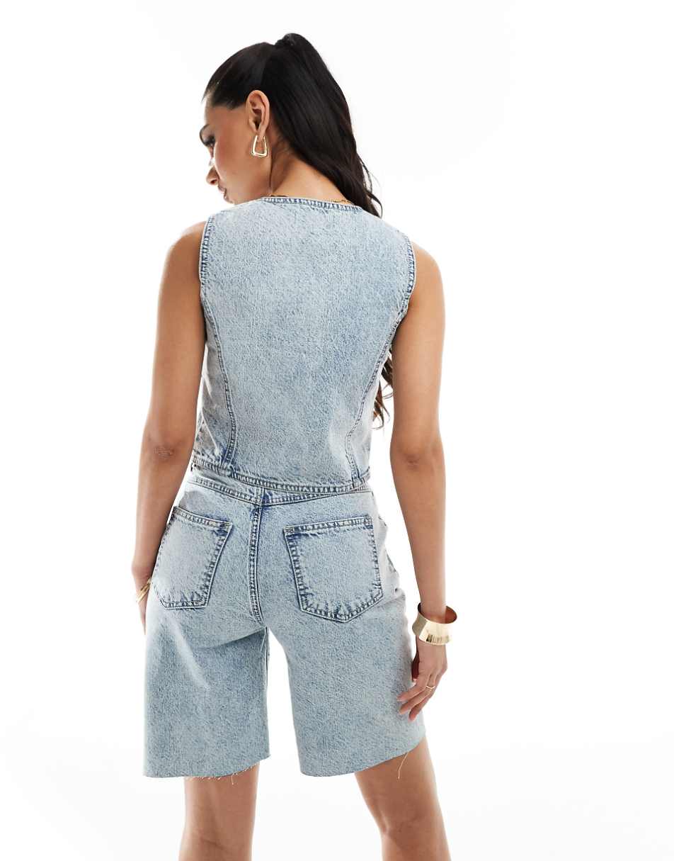 Kaiia denim vest in blue acid wash - part of a set