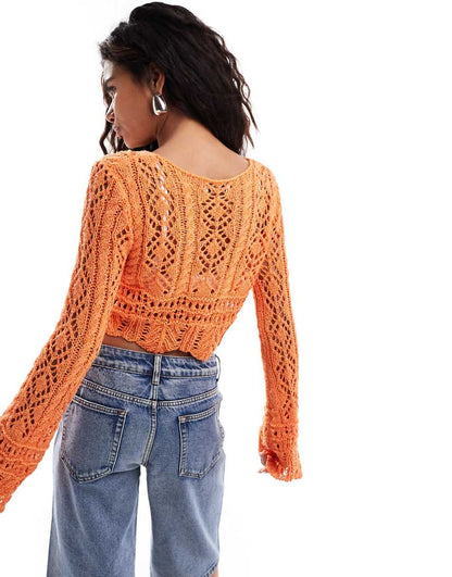 Emory Park crochet key hole cardigan in orange