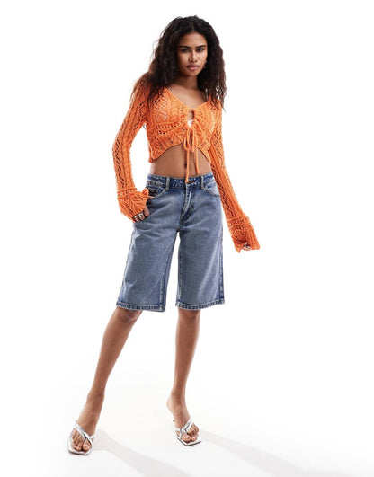Emory Park crochet key hole cardigan in orange