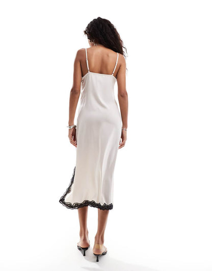 Emory Park lace trim satin cami dress in pearl