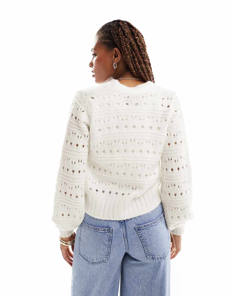 ASOS DESIGN knit cardigan in pointelle stitch in cream