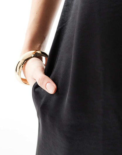 4th & Reckless satin bandeau trapeze maxi dress with pockets in black