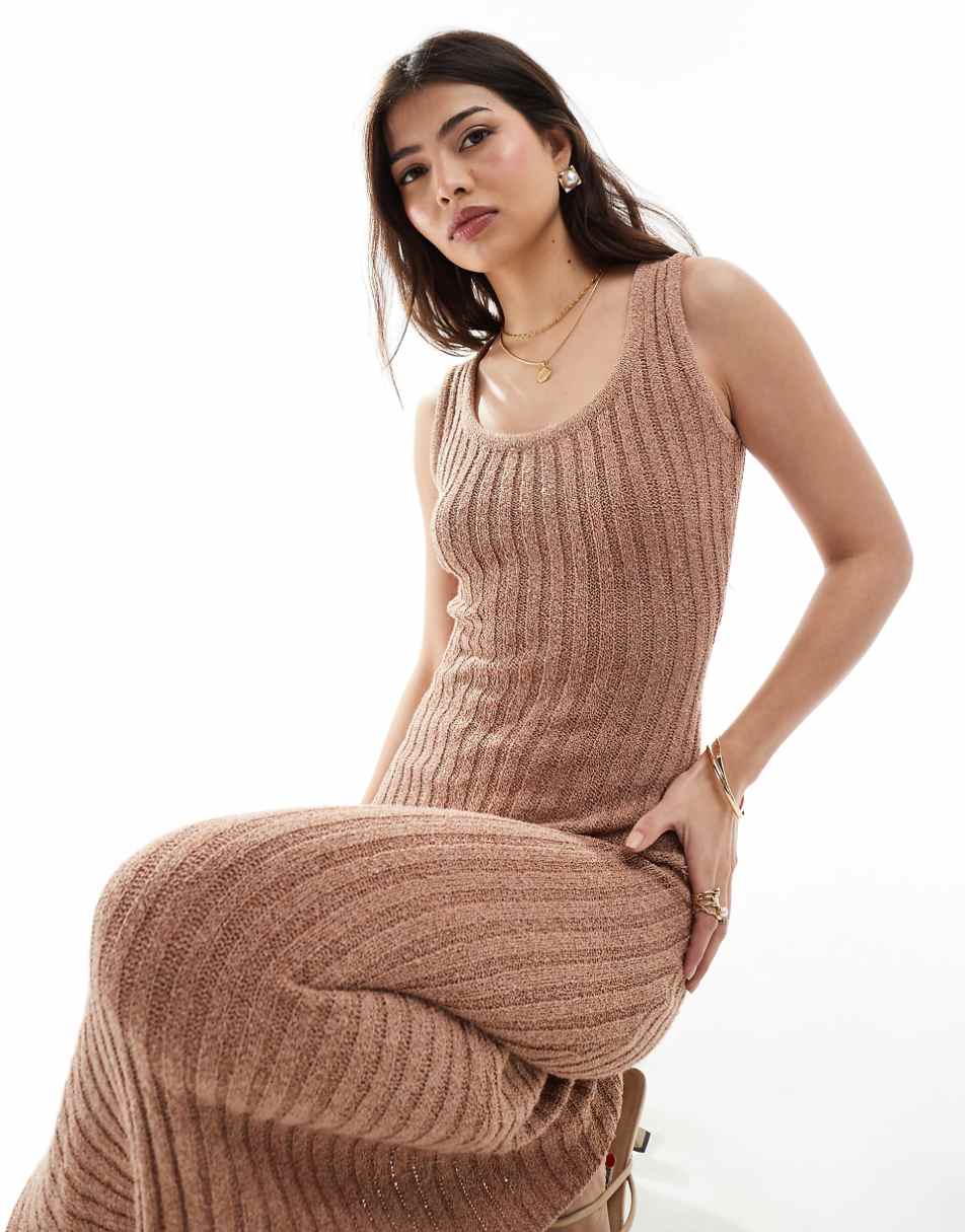 4th & Reckless ribbed knit sleeveless scoop neck maxi dress in camel